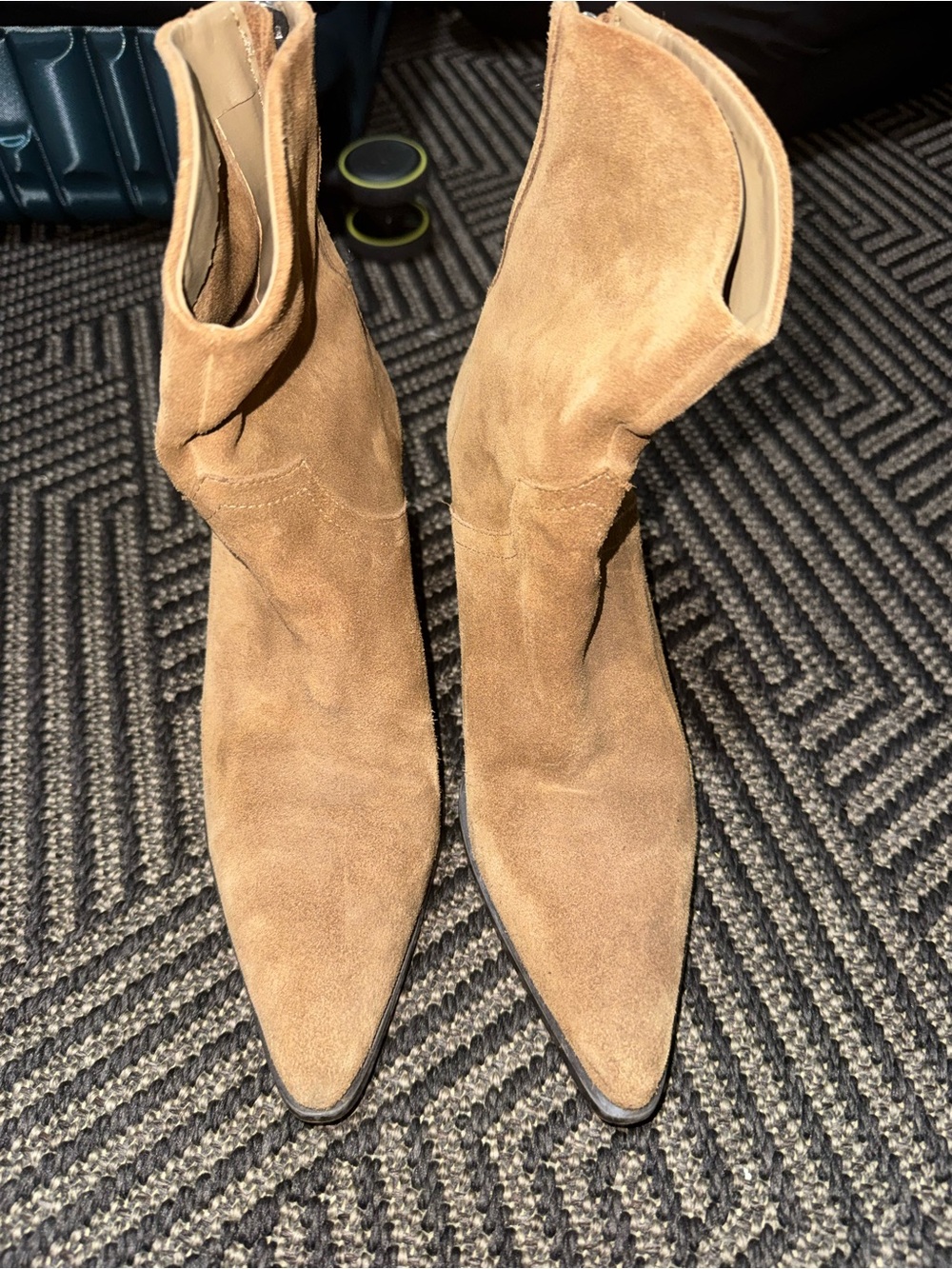 Zara Tan Suede Pointed Toe Ankle Booties